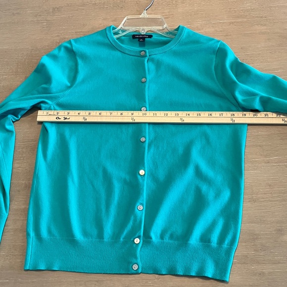 Lands' End Twin Set Teal Cardigan Sweater Size M and Teal Tee Size Large - Picture 7 of 14